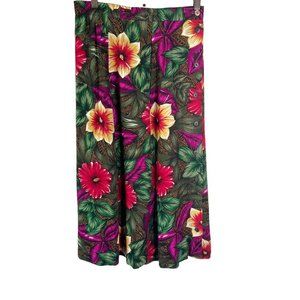 Vintage 90s Multicolor Floral Print Below Knee Skirt Medium